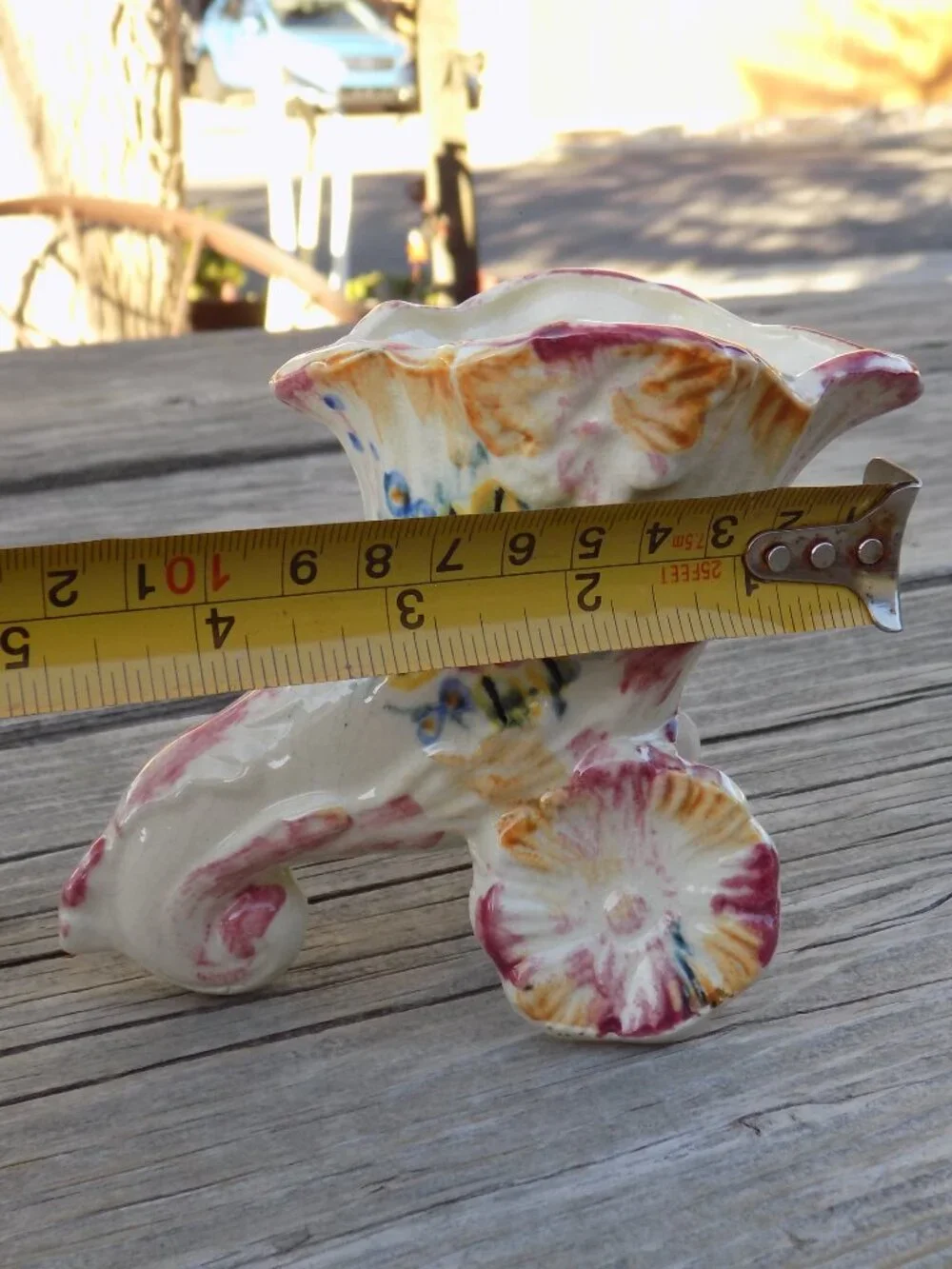 Cornucopia Thanksgiving Ceramic Vase Planter, Pink Flowers and White, Floral, *